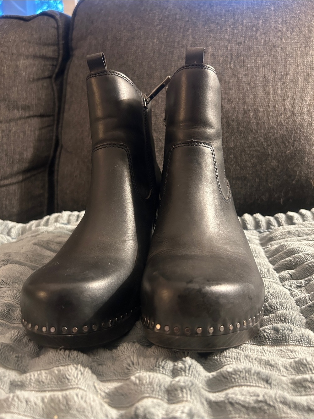Dansko Black Leather Ankle Booties with Studded Trim